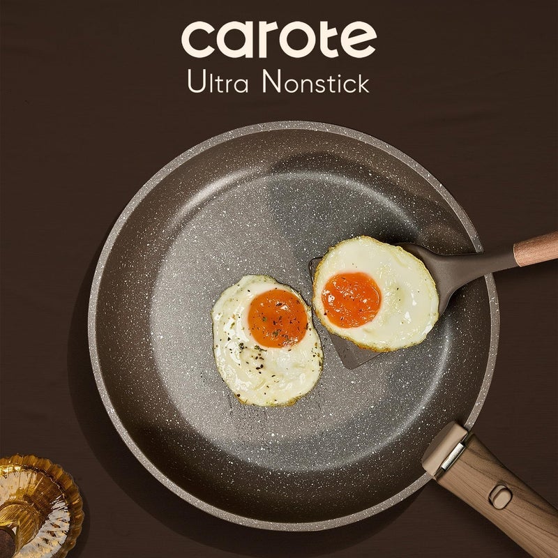 CAROTE 17PCS Pots and Pans Set Non Stick with Detachable Handle, Nonstick Cookware Sets, Cooking Kitchen Set, Oven/Dishwasher Safe, Induction Cookware, Brown, RV Kitchen Pot and Pan - Image 3